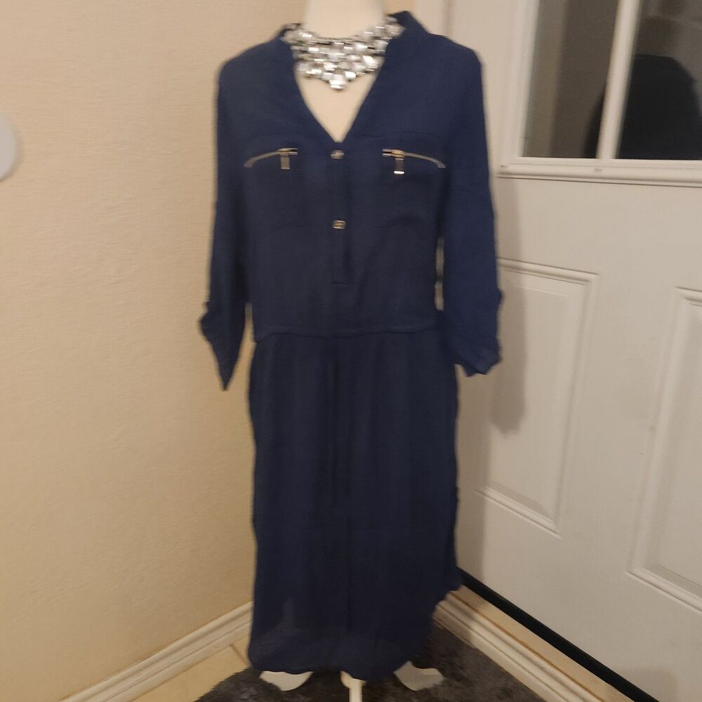 MILE GABRIELLE TUNIC DRESS BLUE 3/4 SLEEVE POLYESTER  SIZE 2X